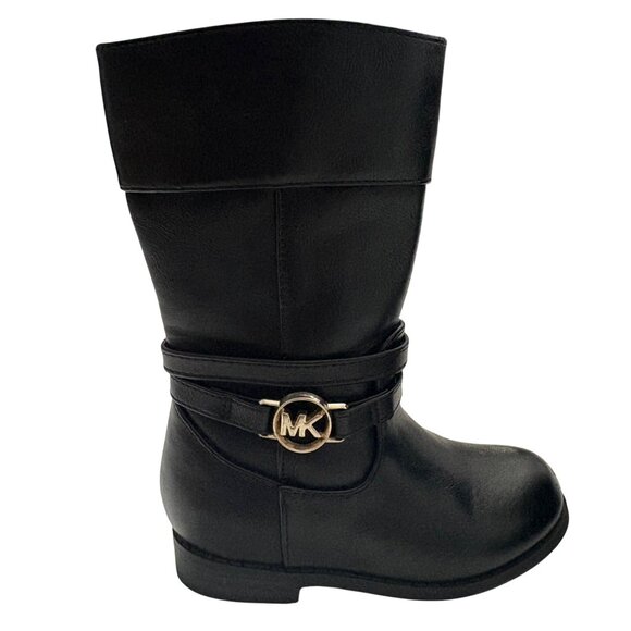 Michael Kors Girls Black Leather Logo Buckle Mid-Calf Boots Size 7 - Picture 9 of 13